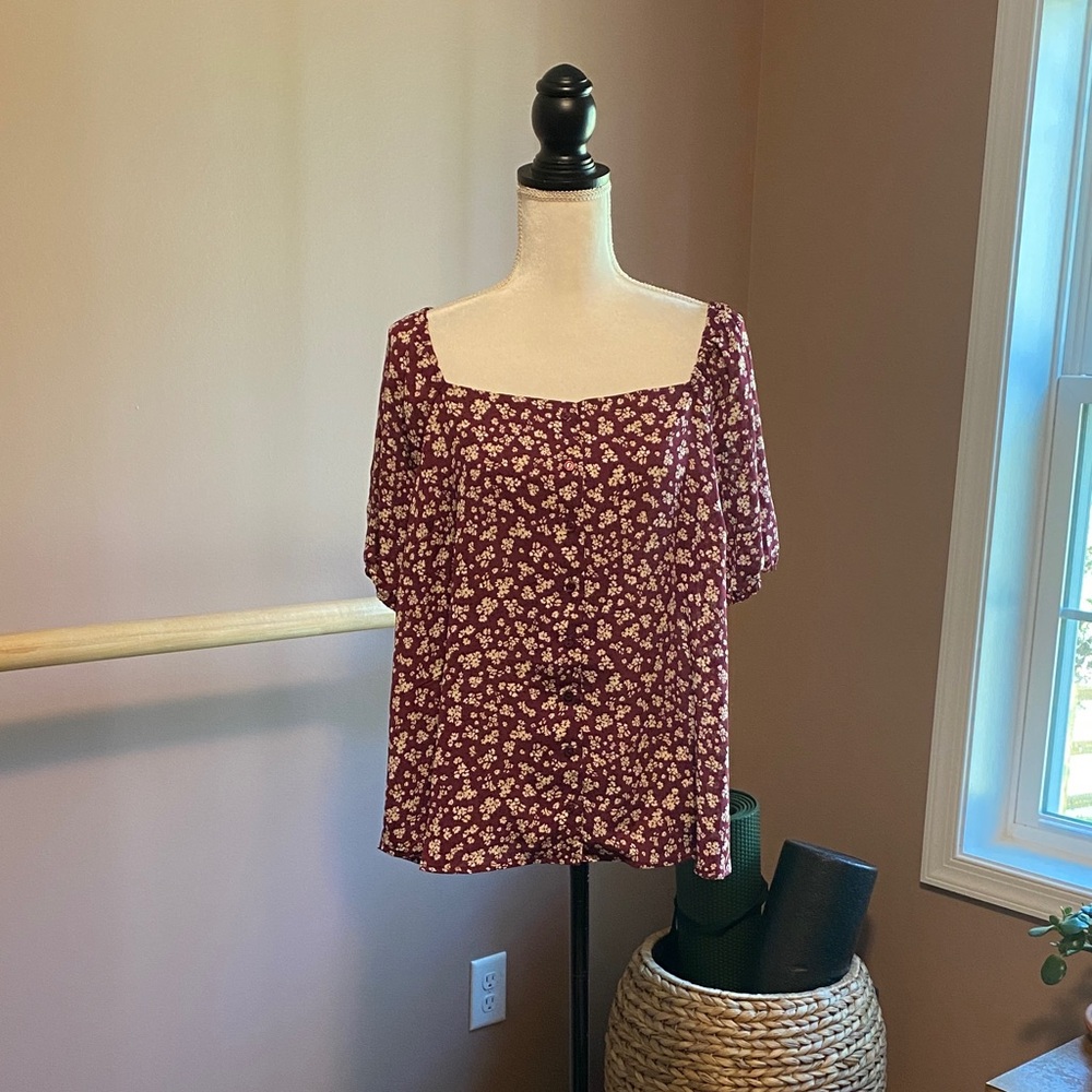 Lush plush floral peasant top 1X